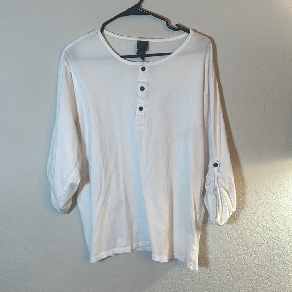 H&M XL white long sleeve button 1/4 button down t-shirt